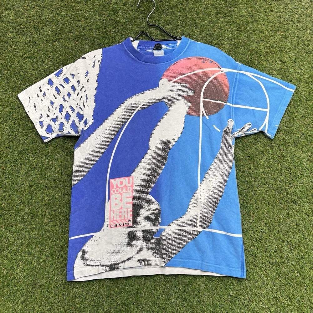 Vintage Levis AOP Shirt Youth Large Adult Small 90s Basketball You Could Be Here
